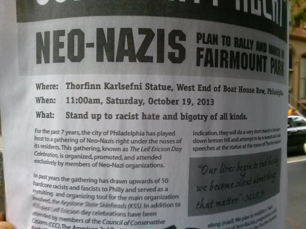Flyer calling for a community response to what it says is a common rally for Neo-Nazis and other hate groups 